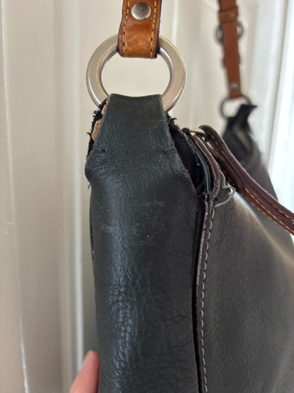 Coach Black Leather Shoulder Bag with Brown Strap - Picture 8 of 9